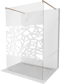 Mexen Kioto, sprchová zástena Walk-In 120 x 200 cm, 8mm číre sklo biely vzor, medený matný profil, 800-120-002-65-85