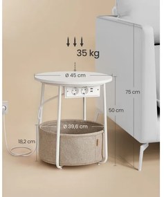 Odkladací stolík NOIRA so vstavanými zásuvkami a USB portami, béžová/biela