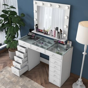 Toaletní stolek Melissa 04 s LED zrcadlem bílý/čirý