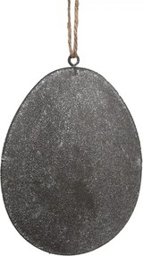 Šedé plechové závesné vajíčko s kvietkom - 10*2*8 cm