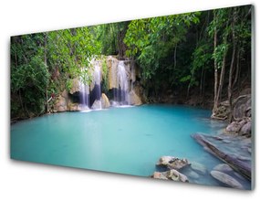 Obraz na akrylátovom skle Vodopád les jazero príroda 125x50 cm