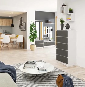 Komoda K60 5SZ CLP biela / sivá