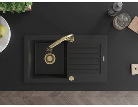 Mexen Pablo, 1-komorový granitový drez 752x436x161 mm a drezová batéria Elia, čierna, 6510-77-670101-50