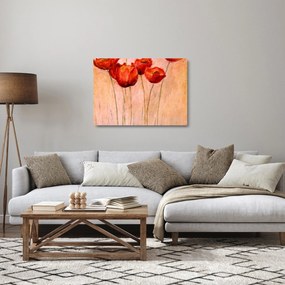 Sklenený obraz - Červené tulipány (70x50 cm)