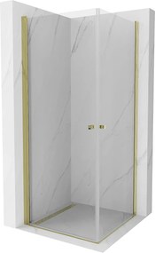 Mexen Pretoria Duo, 2-krídlový sprchovací kút 100 (dvere) x 100 (dvere) cm, 6mm číre sklo, zlatý profil, 852-100-100-50-00-02