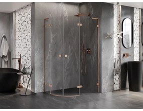 Mexen Lunar, L pravý polkruhový sprchový kút 90 x 70 cm, 8mm číre sklo, profil medená matná, 833L-090P-070L-65-00