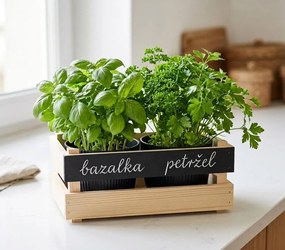 AMADEA Drevený obal na dva kvetináče s tabuľkou na písanie kriedou, 32x17x15cm, drevený kvetináč Český výrobek