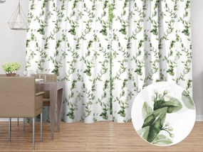Biante Bavlnený záves Sandra SA-422 Zelené listy na bielom 140x180 cm