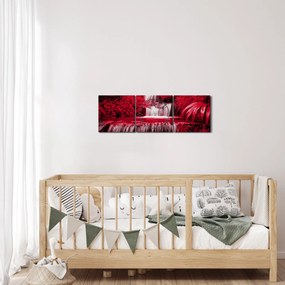 Obraz - Indonézske vodopády v červenej (s hodinami) (90x30 cm)