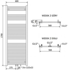Mexen Pluton, elektrické vykurovacie teleso 1700x600 mm + vykurovacia tyč 900 W, čierna, W106-1700-600-2900-70