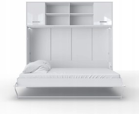 Maxima House Posteľ schovaná v skrini, horizontálna, 140H, s nadstavcom, biely lesk skladacie