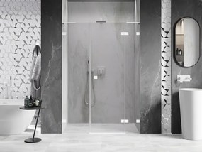 Mexen Lunar L, pravé otočné sprchové dvere 120 cm, 8mm číre sklo, biely profil, 834SL-120-050-20-00-P