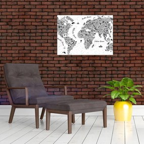 Sklenený obraz - Mapa z piktogramov (70x50 cm)