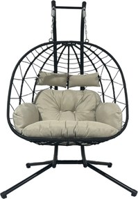 CH LUVO ČIERNA DVOJITÁ SKLADACIA ZÁVESNÁ STOLIČKA, VANKÚŠ – SVETLOŠEDÁ, RÁM – ČIERNY