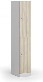 Šatníková skrinka S1 s úložnými boxmi, 2 boxy, 1850 x 300 x 500 mm, otočný zámok, laminované dvere, dub prírodný