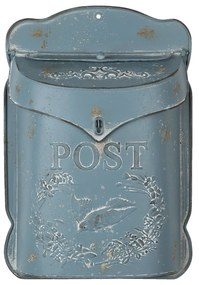 Modrá retro poštová schránka s vtáčikom - 26 * 8 * 39 cm