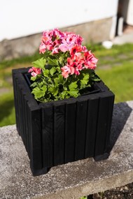 Štvorcový drevený truhlík s plastovou vložkou - čierna, 25x25x25