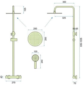 Rea Vincent, sprchový set s termostatickou batériou a dažďovou hlavicou 25cm, zlatá matná, REA-P6602