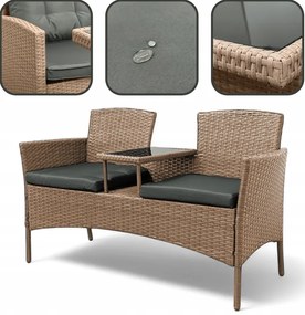 Záhradný ratanový set NM-03 - naturálny + sivé vankúše
