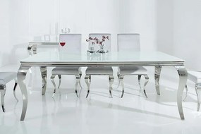 Sklenený jedálenský stôl Barock White biela strieborná 200cm