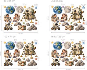 Desiata pri lunárnom module maľované vesmírne nálepky na stenu arch 46 x 34 cm