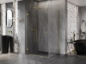 Mexen Lunar-B, výklopný sprchový kút ľavý 80 x 70 cm, 8mm číre sklo, zlatý kartáčovaný - 832-080-070-55-00-L