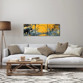 Obraz - Slon v prírode (s hodinami) (90x30 cm)