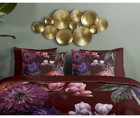 Vínovočervené obliečky na jednolôžko z organickej bavlny Descanso Gerbera, 140 x 220 cm