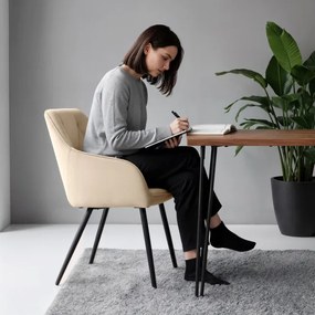 Sada šiestich jedálenských stoličiek DIAMANTE zamatové, béžové / čierne nohy (6 ks)