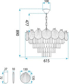 Toolight Toolight, krištáľová závesná lampa Ø60 cm, 9xE14, SWE084-CP, zlatá lesklá, OSW-30213