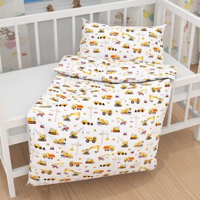 Biante Detské bavlnené posteľné obliečky do postieľky Sandra SA-081 Nákladné autá a bágre na bielom Do postieľky 100x135 a 40x60 cm