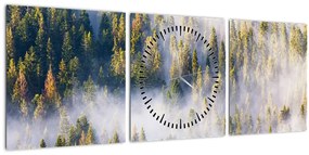 Obraz stromov v hmle (s hodinami) (90x30 cm)