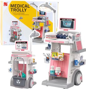 LEAN Toys Lekár Zubár Sada Lekársky svetelný vozík Ružová 26 el.