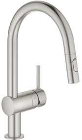 GROHE Minta páková drezová batéria s vyťažiteľnou sprškou s prepínaním, 2jet, výška výtoku 185 mm, Supersteel, 32321DC2