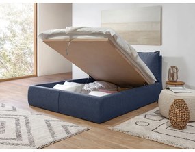 Tmavomodrá čalúnená dvojlôžková posteľ s úložným priestorom a roštom 160x200 cm Garancia – Bobochic Paris