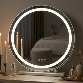 Rea Make-Up, LED okrúhle kozmetické zrkadlo na postavenie 50 cm, biela, HOM-12021