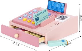 MULTISTORE Drevená detská pokladňa s čítačkou kariet, skenerom, bankovkami a mincami