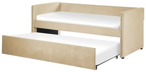 Rozkladacia zamatová posteľ 90 x 200 cm béžová TROYES Beliani