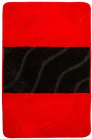 Kúpeľňový koberček FIORI pruhy / vlny, červený / čierny