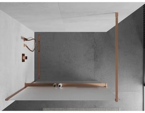 Mexen Kioto+, sprchová zástena Walk-In s poličkou a vešiakom 100 x 200 cm, 8mm sklo námraza, medený matný profil, 800-100-121-65-30