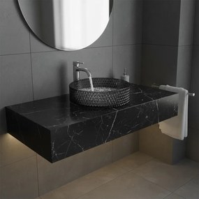 BPS-koupelny Sklenené umývadlo na dosku HYD-BRT1-BL-360 36x12 cm, čierny lesk
