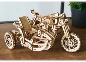 Ugears - 3D drevenené mechanické puzzle Motorka scrambler s vozíkom