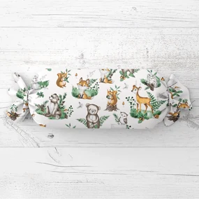 Biante Detský vankúš valec bonbon Sandra SA-459 Lesné zvieratká na bielom 15x60 cm