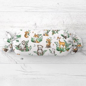 Biante Detský vankúš valec bonbon Sandra SA-459 Lesné zvieratká na bielom 15x40 cm