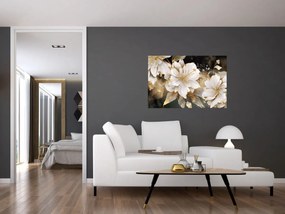 Obraz - Kvety v zlate (90x60 cm)