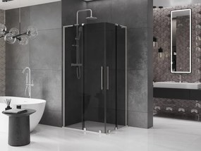 Mexen Velar L Duo, sprchový kút s posuvnými dverami 100 x 90 cm, 8mm šedé sklo, brúsená oceľ, 871-100-090-02-43-97