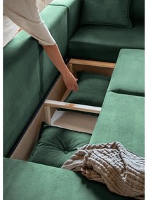 Zelená menčestrová rozkladacia rohová pohovka (pravý roh/do "U") Lazy Lukka – Miuform