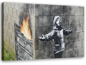 Obraz na plátně Banksy Mural Boy - 100x70 cm