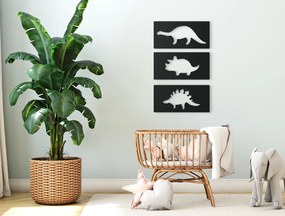 drevko 3-dielny detský obraz  Tri druhy dinosaurov Rozmer obrazu: 44,5 x 27 cm, Farba dekorácie: Čierna