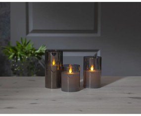 Sivá LED vosková sviečka v skle Star Trading M-Twinkle, výška 15 cm